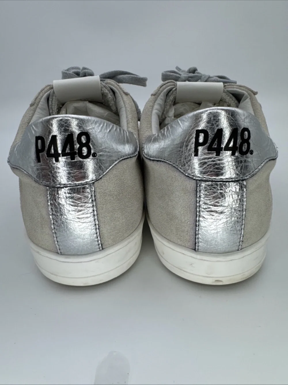 P448 John Shoes Womens 42 / 11 Silver White Low Top Lace Up Casual Sneakers - Picture 10 of 16